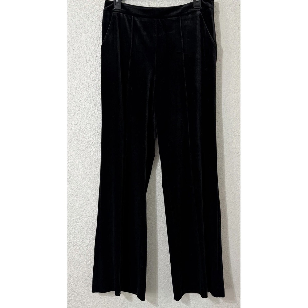 Cache 8  Women's Pants Black Velvet Shiny Dressy Wide Leg Stretch Chic Corporate